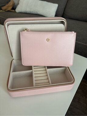 Kendra Scott Pink Leather Jewelry Travel Case with Zip Pouch